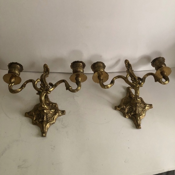 Vintage rocco style brass wall candlestick holders, possibly French -used - Picture 1 of 10